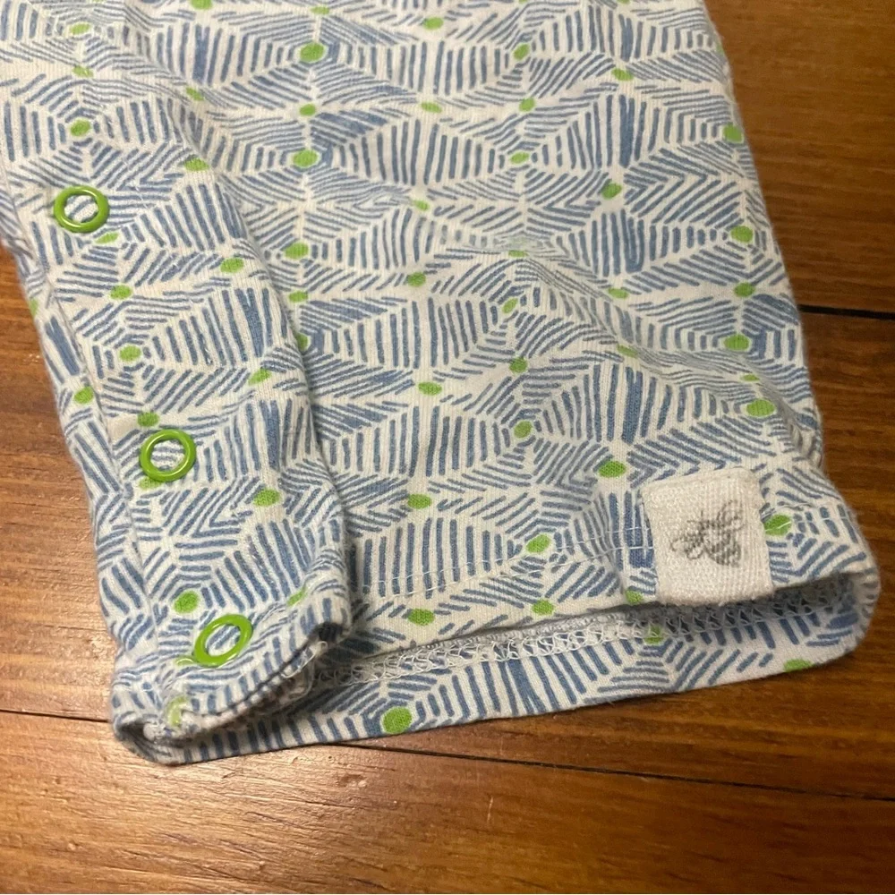 Burt's Bees Baby Short-Sleeve Cotton Romper in Blue & Lime Green Size 24 Months